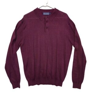 Paul Fredrick Polo Sweater Mens Large Burgundy Silk Cotton Cashmere Knit Preppy